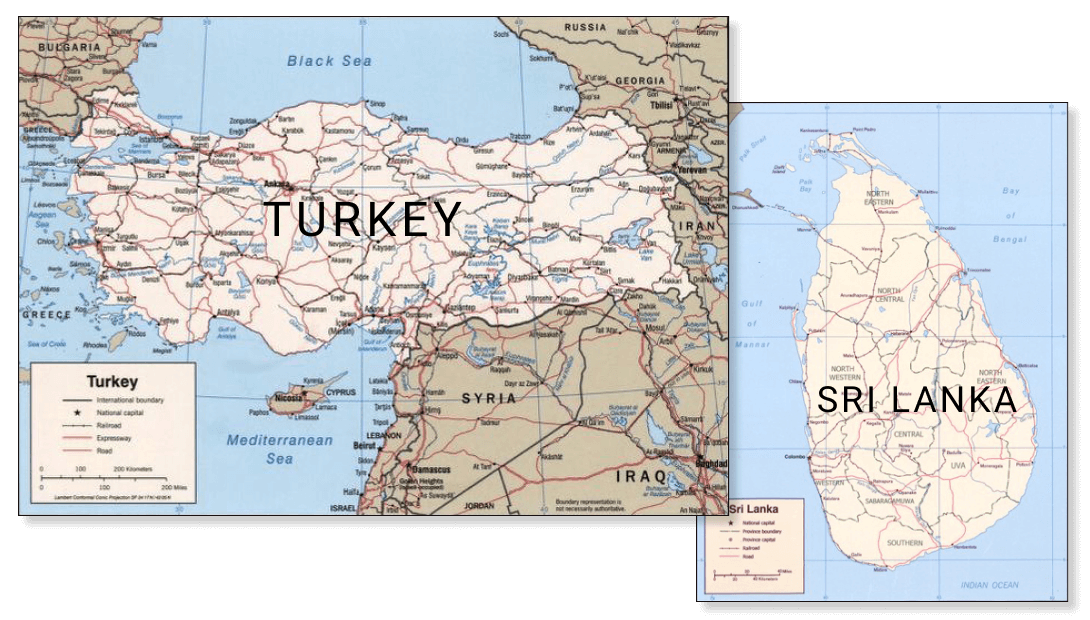 Maps of Turkey and Sri Lanka